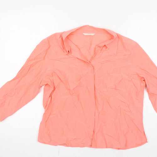 Marks and Spencer Womens Pink Silk Basic Button-Up Size 18 Collared