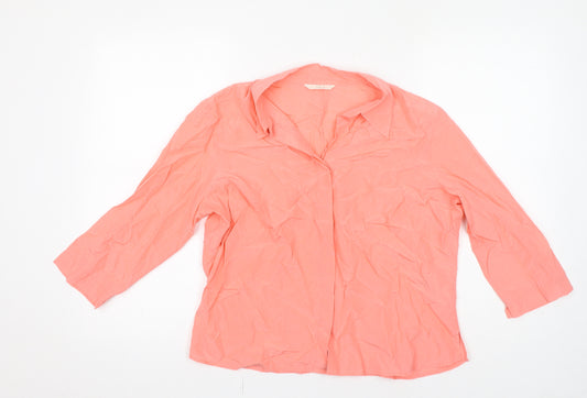 Marks and Spencer Womens Pink Silk Basic Button-Up Size 18 Collared