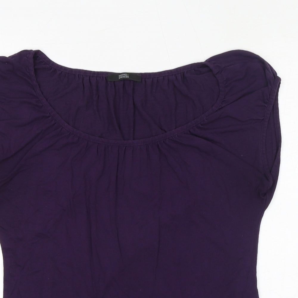 Marks and Spencer Womens Purple Viscose Basic T-Shirt Size 10 Round Neck