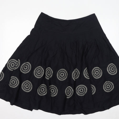 John Lewis Womens Black Geometric Cotton Swing Skirt Size 14 Zip