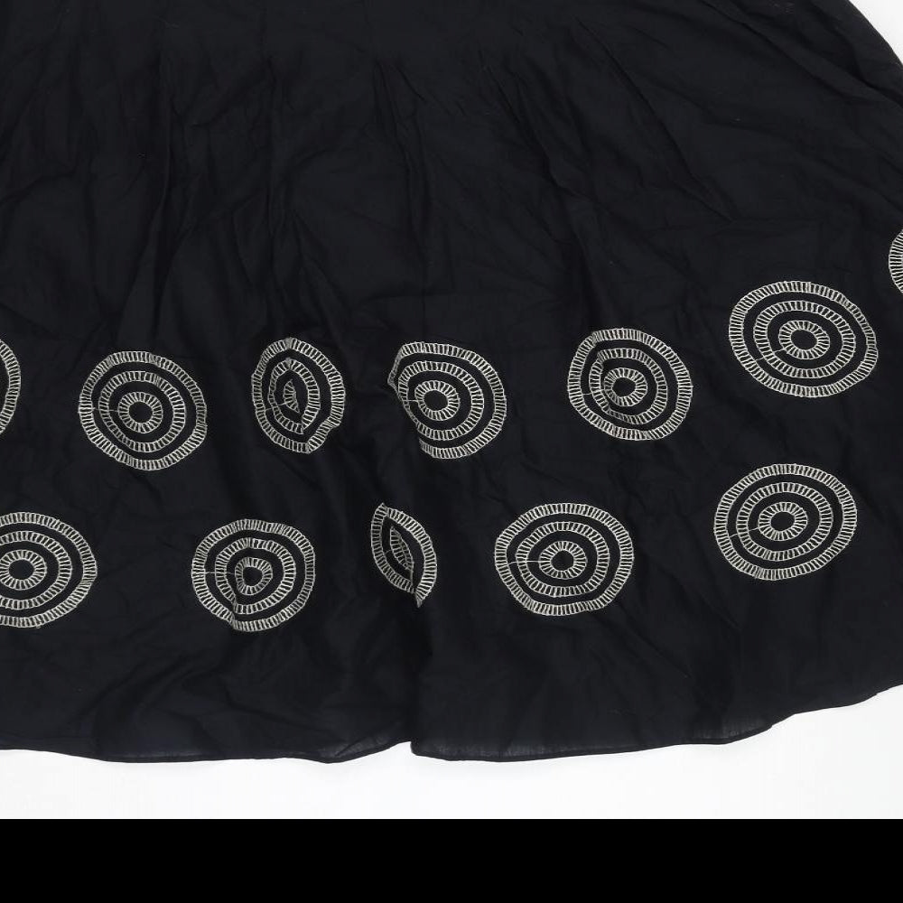 John Lewis Womens Black Geometric Cotton Swing Skirt Size 14 Zip
