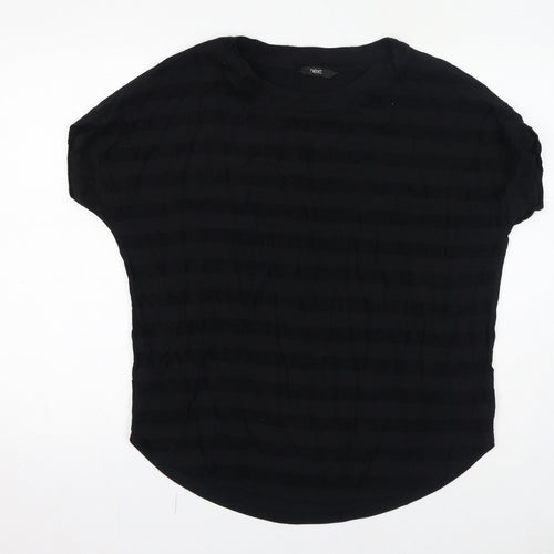 NEXT Womens Black Striped Viscose Basic T-Shirt Size 18 Round Neck