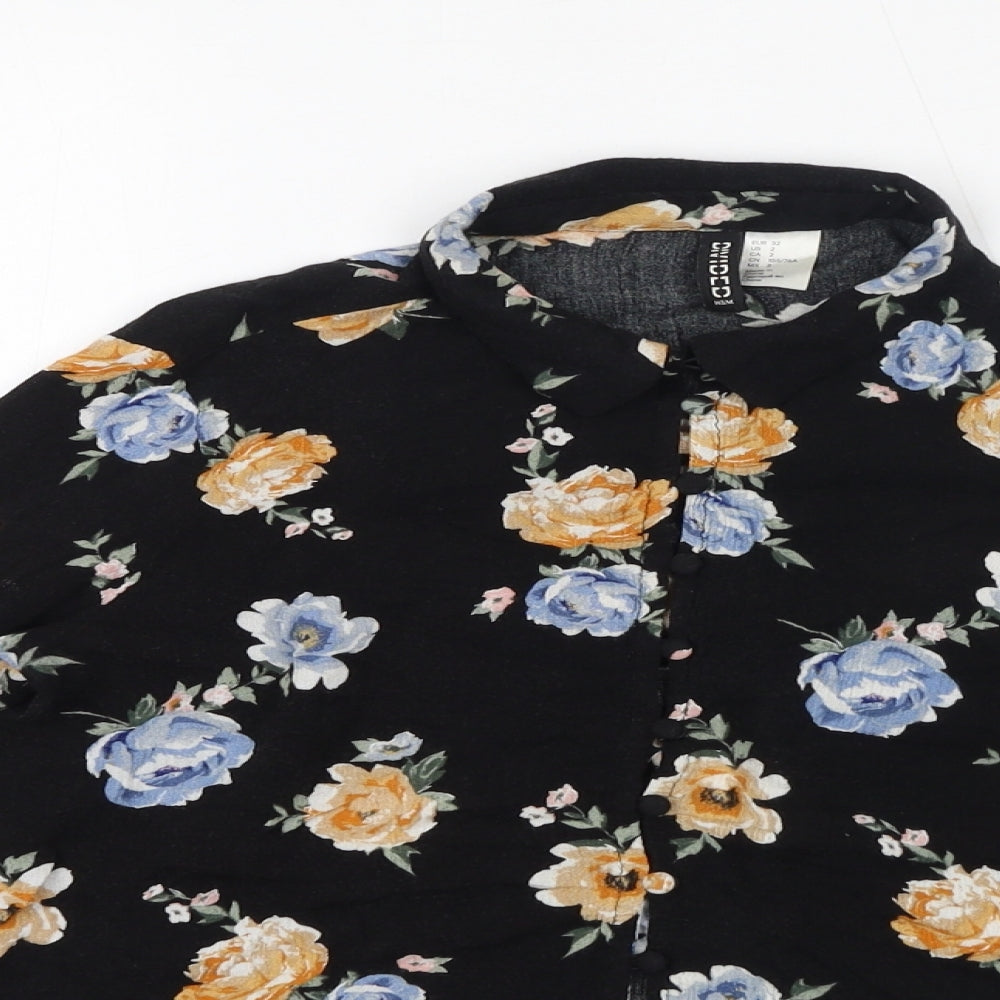 Divided by H&M Womens Black Floral Viscose Basic Button-Up Size 6 Collared