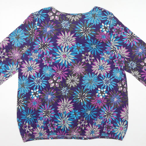 Debenhams Womens Purple Floral Polyester Basic Blouse Size 20 Boat Neck