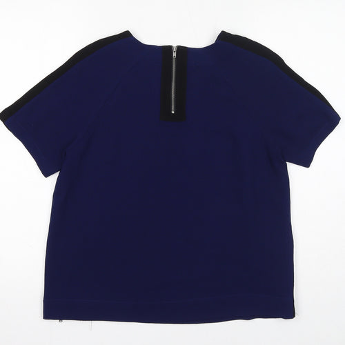 Warehouse Womens Blue Colourblock Polyester Basic Blouse Size 12 Boat Neck