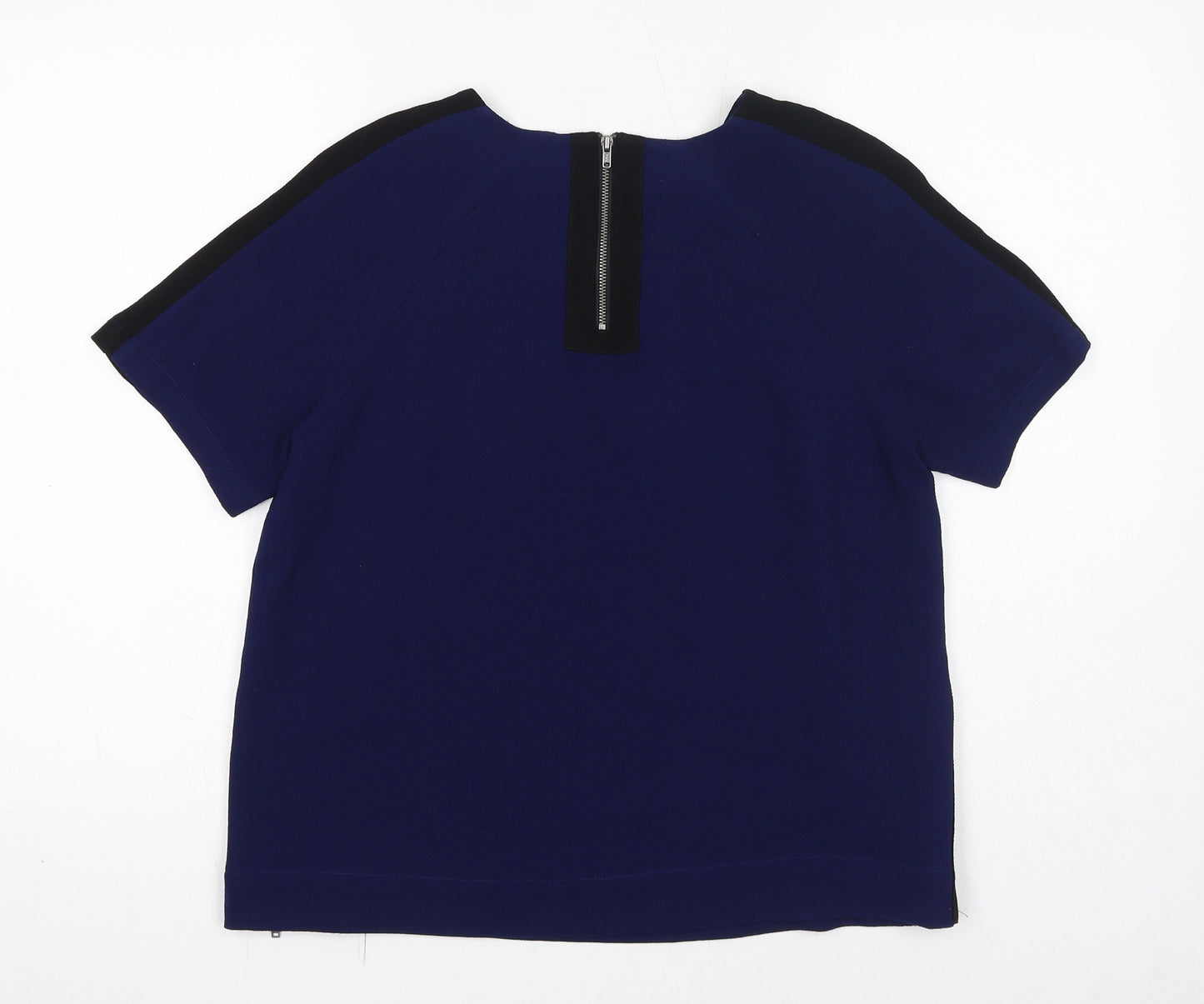 Warehouse Womens Blue Colourblock Polyester Basic Blouse Size 12 Boat Neck