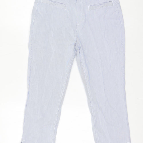 Per Una Womens Blue Striped Cotton Cropped Trousers Size 8 L21.5 in Regular Zip