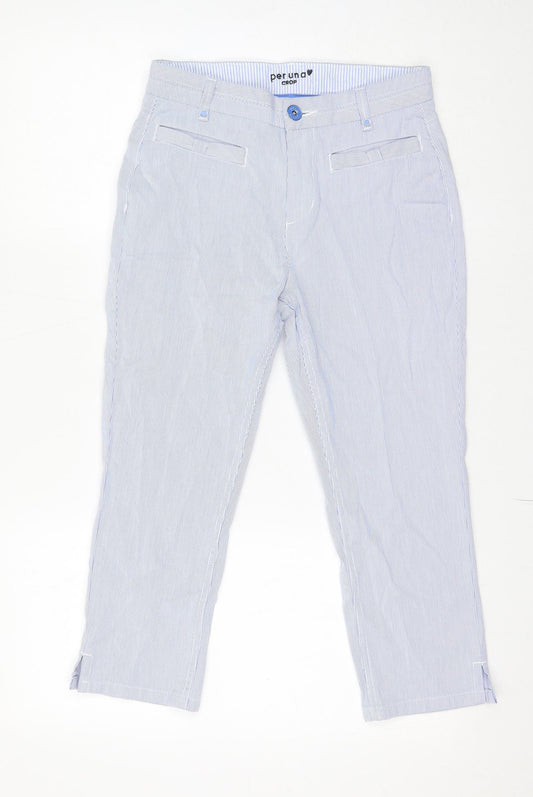 Per Una Womens Blue Striped Cotton Cropped Trousers Size 8 L21.5 in Regular Zip