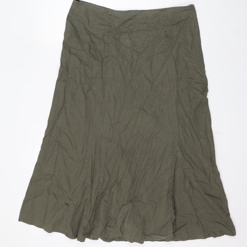 Marks and Spencer Womens Green Linen A-Line Skirt Size 16 Zip