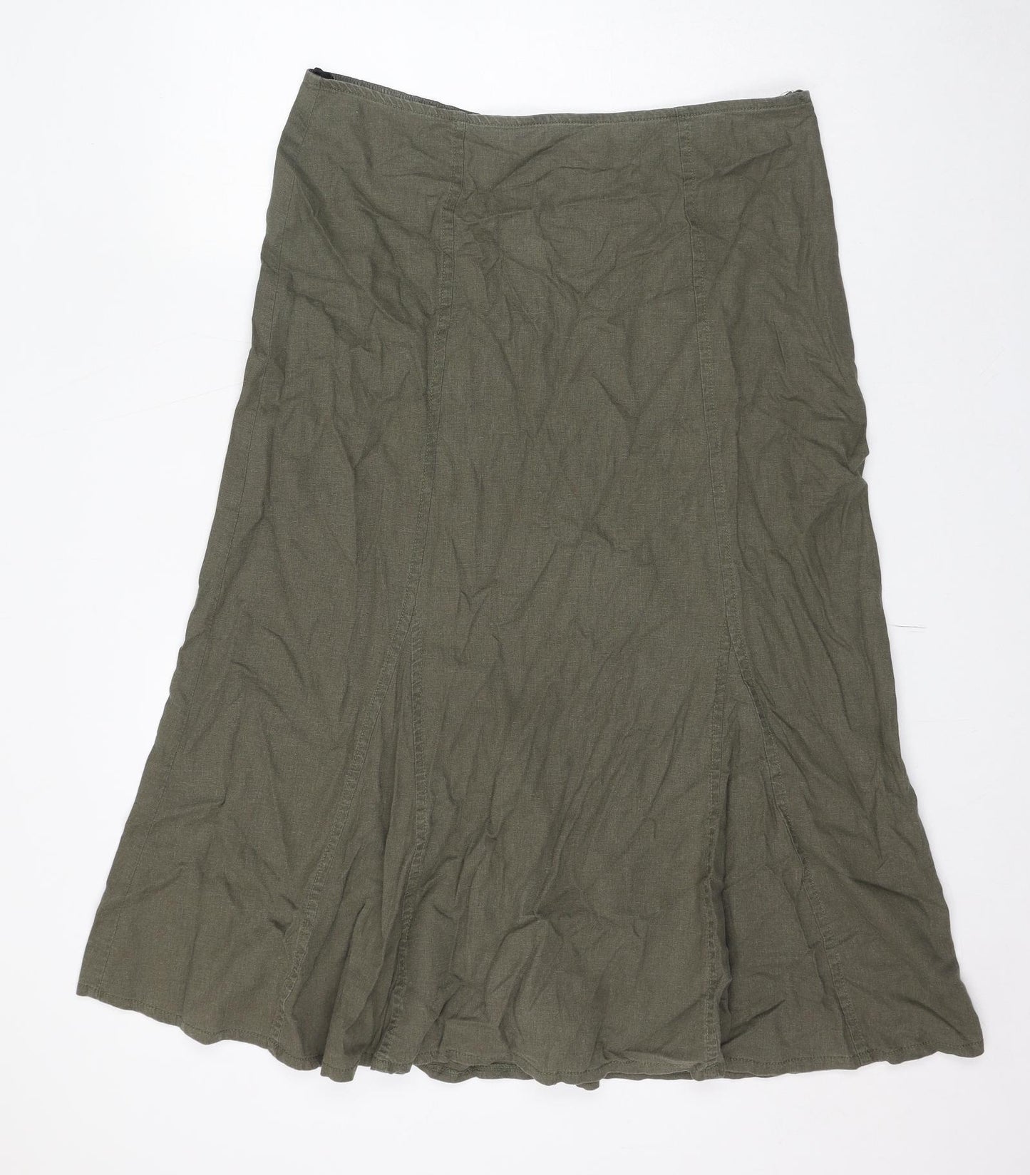 Marks and Spencer Womens Green Linen A-Line Skirt Size 16 Zip