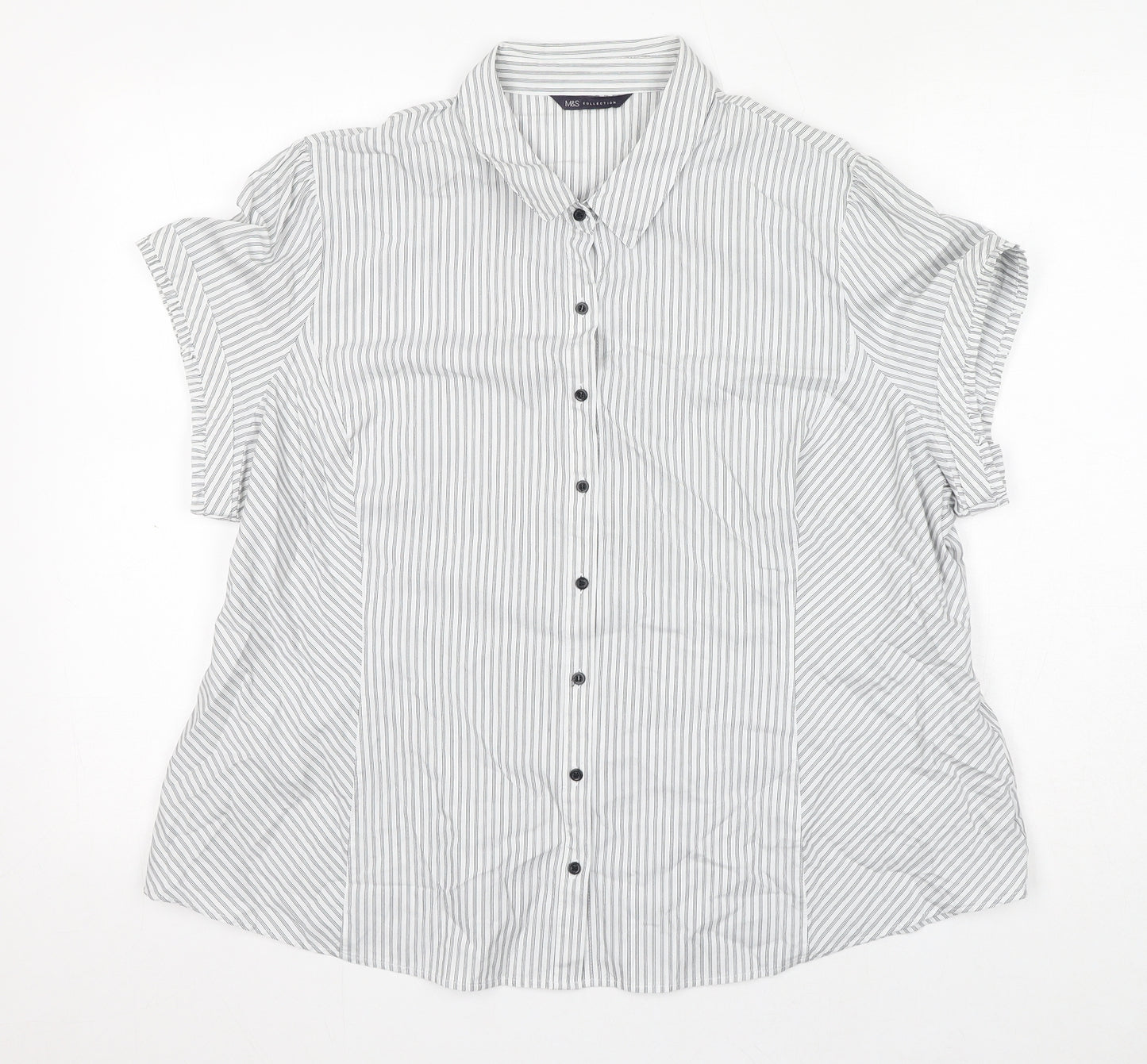 Marks and Spencer Womens White Striped Cotton Basic Button-Up Size 24 Collared