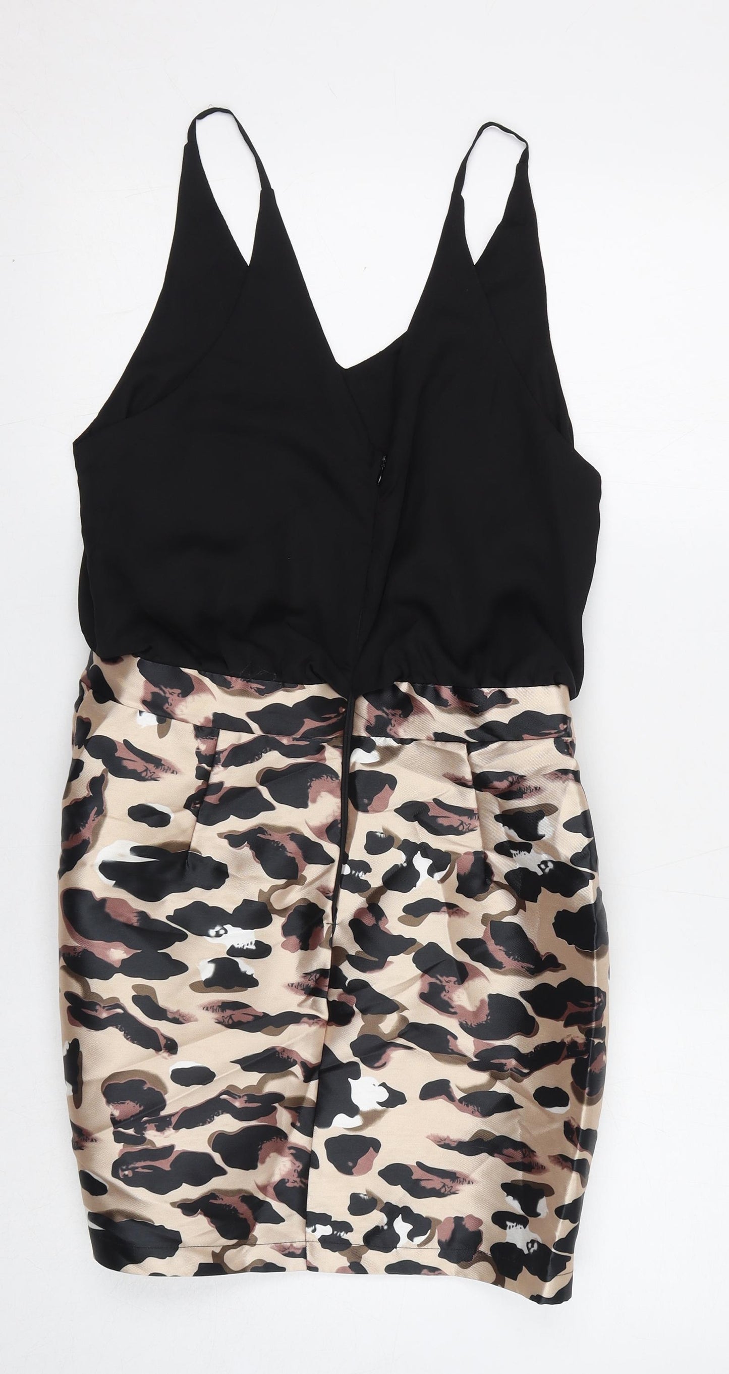 AX Paris Womens Black Animal Print Polyester Mini Size 12 V-Neck Zip - Leopard pattern