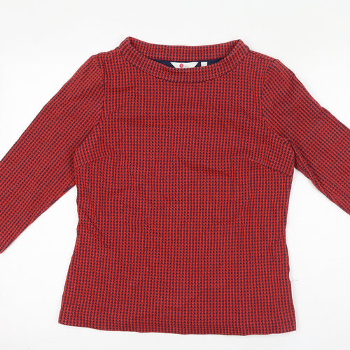 Boden Womens Red Geometric Cotton Basic Blouse Size 12 Boat Neck