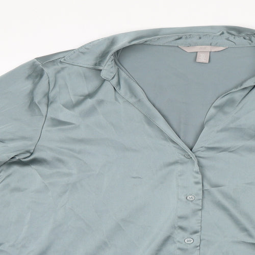 H&M Womens Blue Polyester Basic Button-Up Size S Collared
