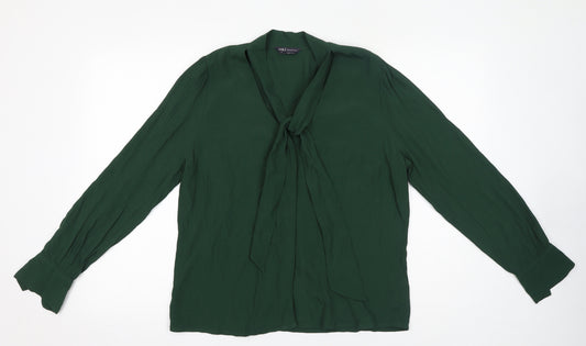 Marks and Spencer Womens Green Viscose Basic Blouse Size 10 Round Neck - Tie Neck