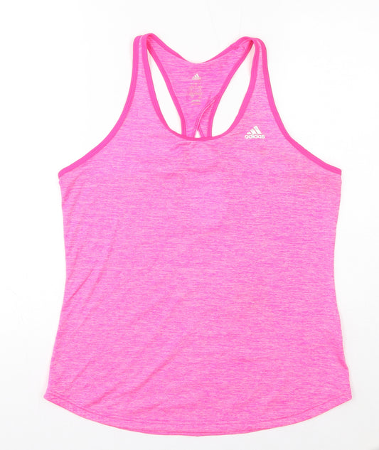 adidas Womens Pink Polyester Basic Tank Size L Round Neck Pullover