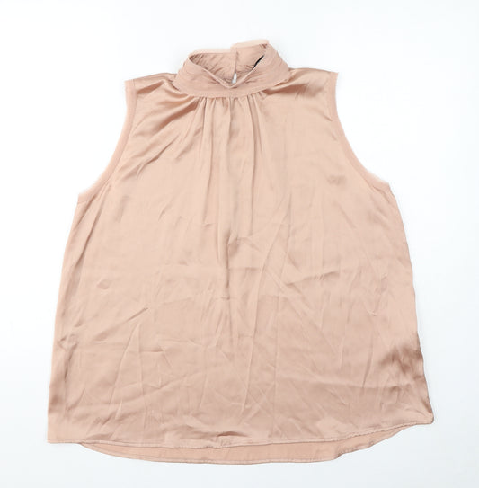 Zara Womens Pink Polyester Basic Blouse Size M High Neck