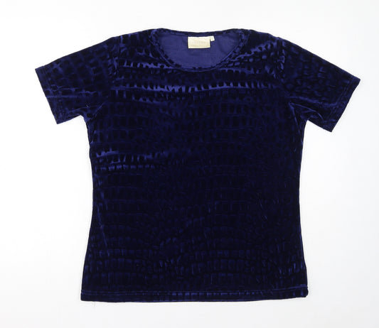 Lakeland Womens Blue Geometric Polyester Basic T-Shirt Size M Crew Neck
