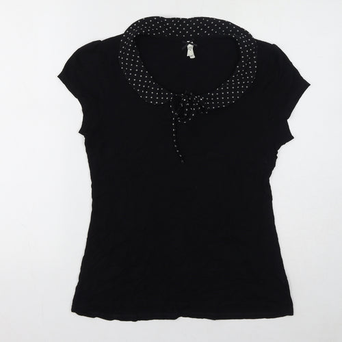 NEXT Womens Black Polka Dot Viscose Basic T-Shirt Size 14 Collared