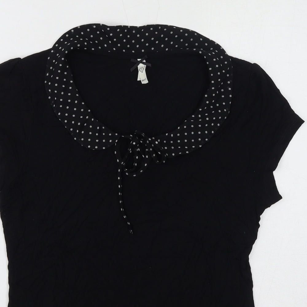 NEXT Womens Black Polka Dot Viscose Basic T-Shirt Size 14 Collared