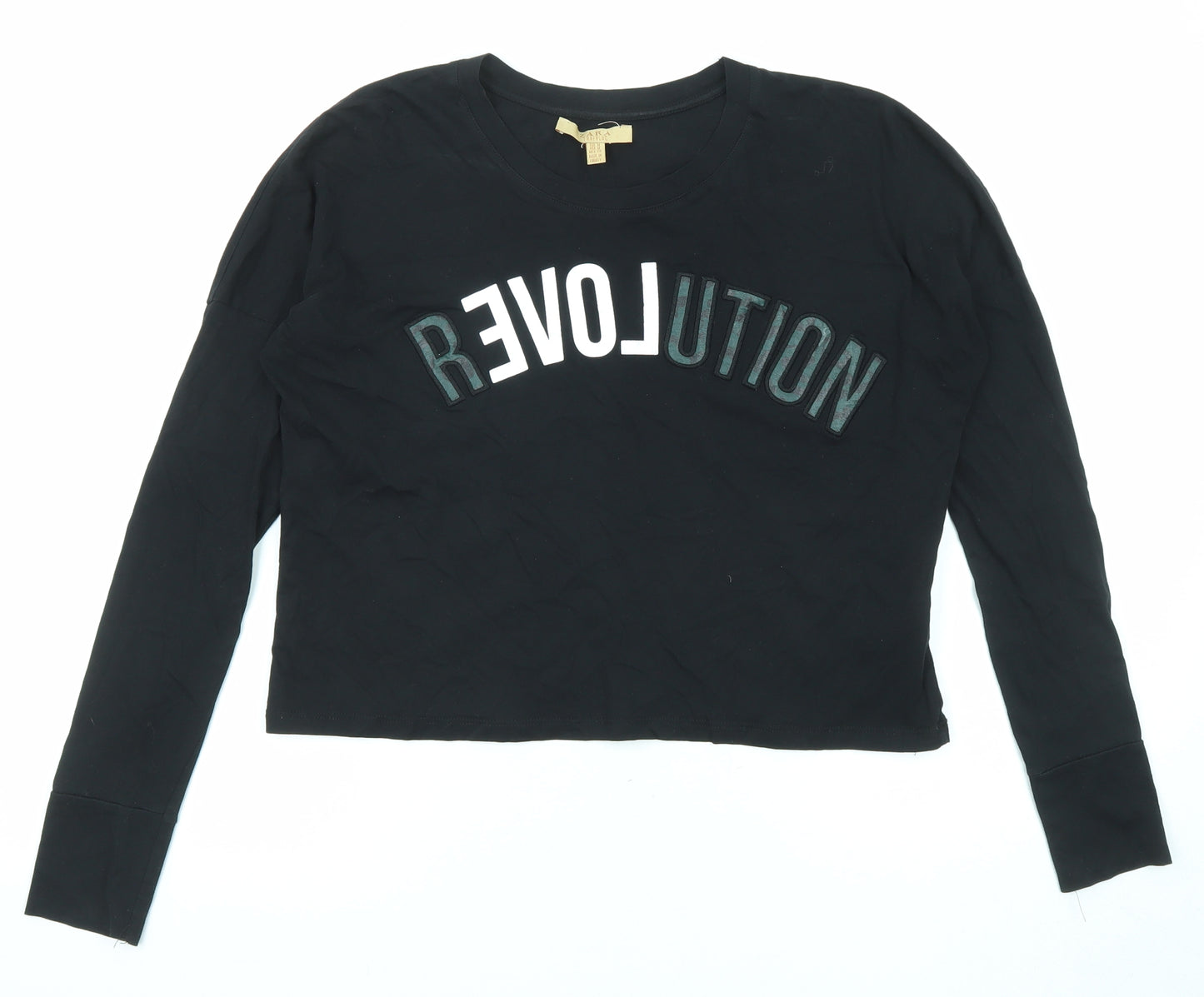 Zara Womens Beige Cotton Basic Blouse Size M Round Neck - Revolution