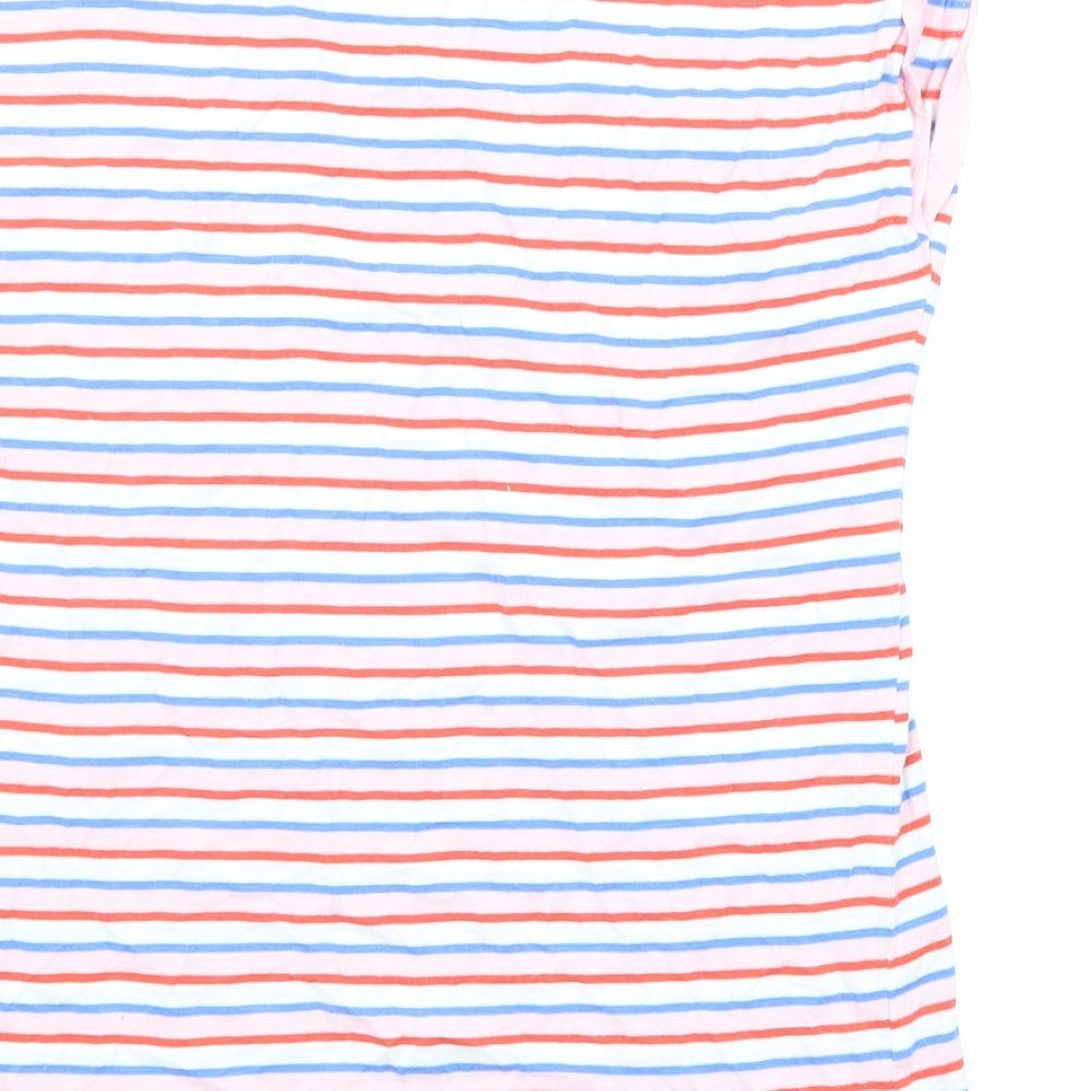 M&Co Womens Multicoloured Striped Cotton Basic T-Shirt Size 12 Round Neck