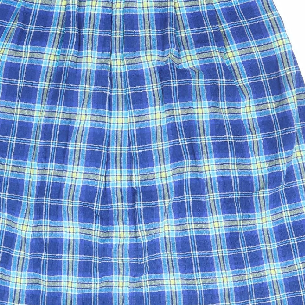Compliments Womens Blue Plaid Cotton A-Line Skirt Size 18 Button