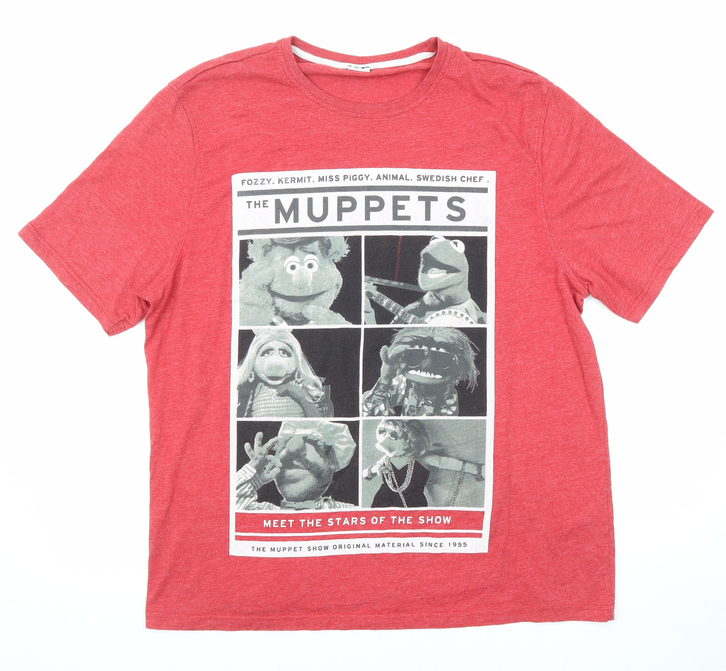 Disney Mens Red Polyester T-Shirt Size XL Crew Neck - The Muppets
