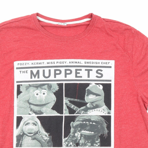 Disney Mens Red Polyester T-Shirt Size XL Crew Neck - The Muppets