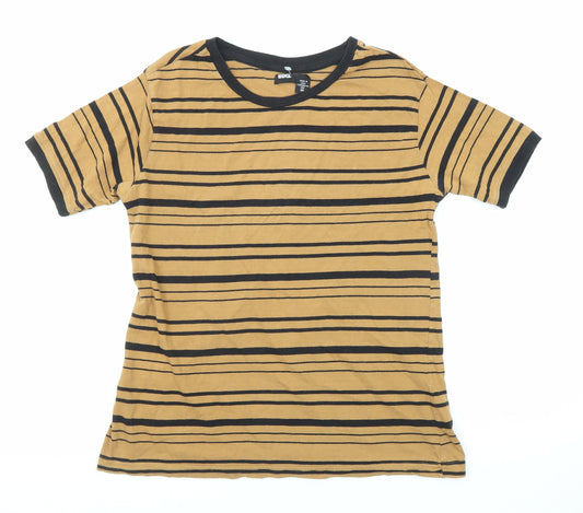 BDG Womens Yellow Striped Cotton Basic T-Shirt Size XS Round Neck