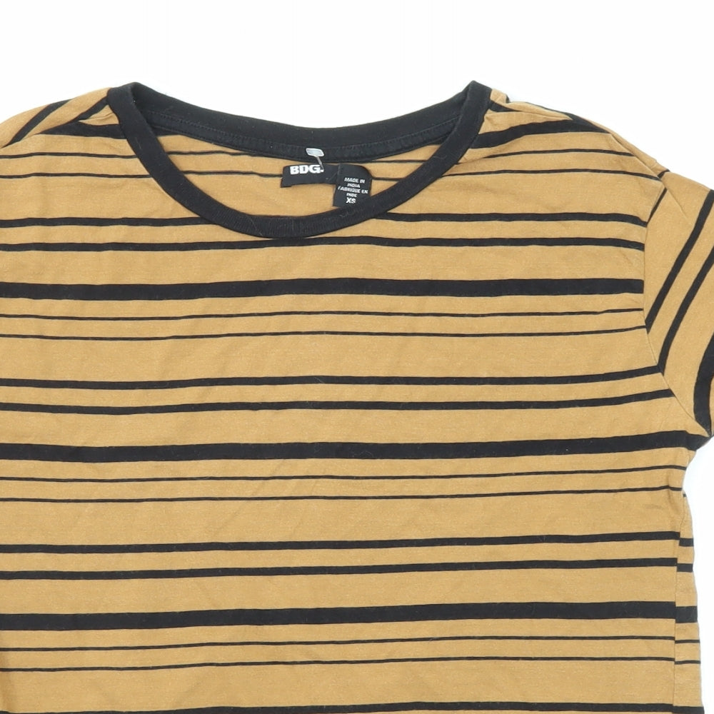 BDG Womens Yellow Striped Cotton Basic T-Shirt Size XS Round Neck