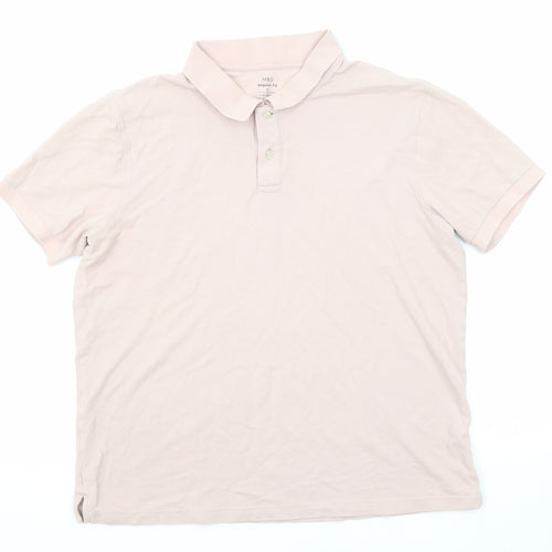 Marks and Spencer Mens Pink Cotton Polo Size XL Collared Button