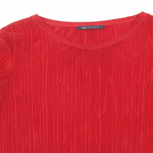 Marks and Spencer Womens Red Polyester Basic T-Shirt Size 16 Round Neck
