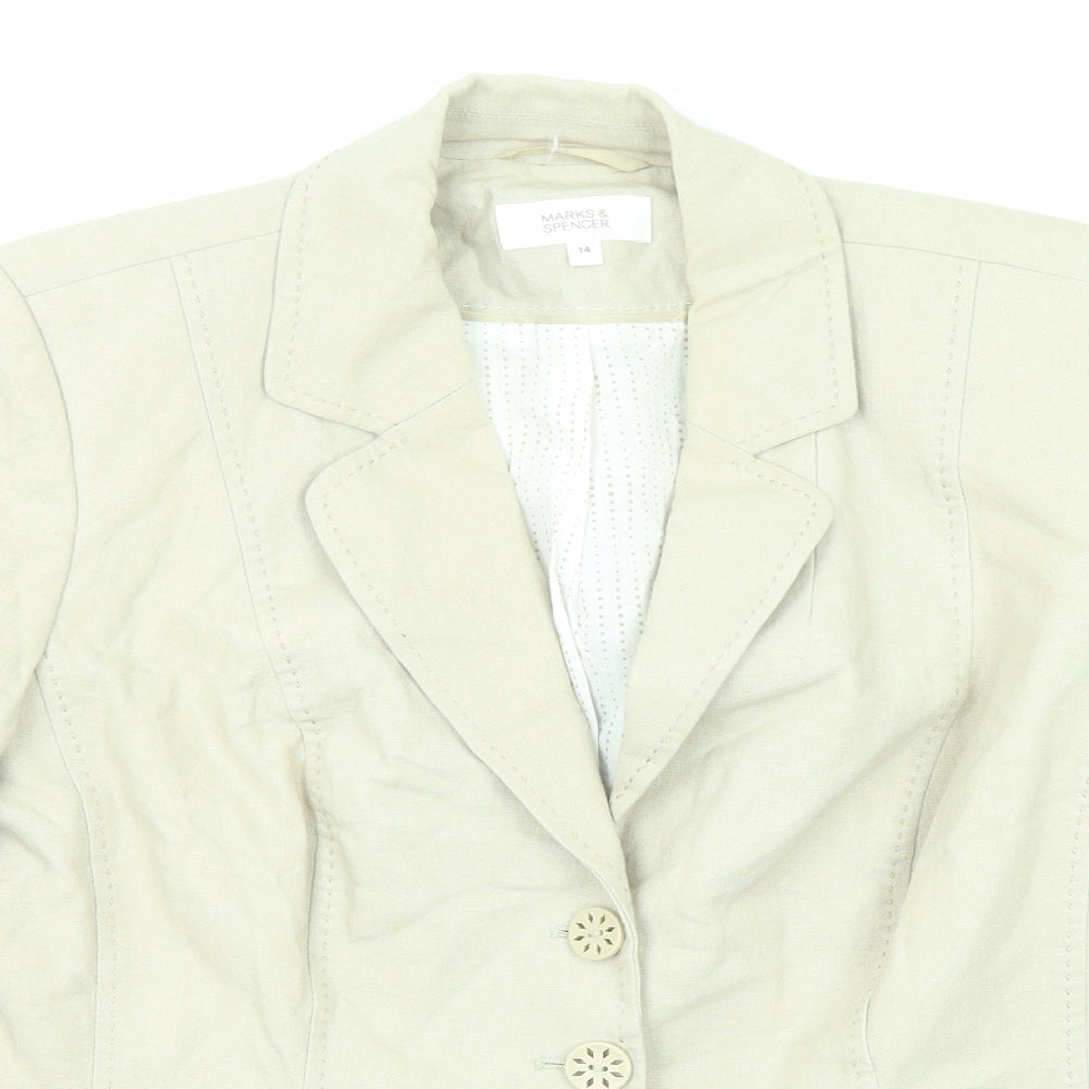 Marks and Spencer Womens Beige Linen Jacket Blazer Size 14