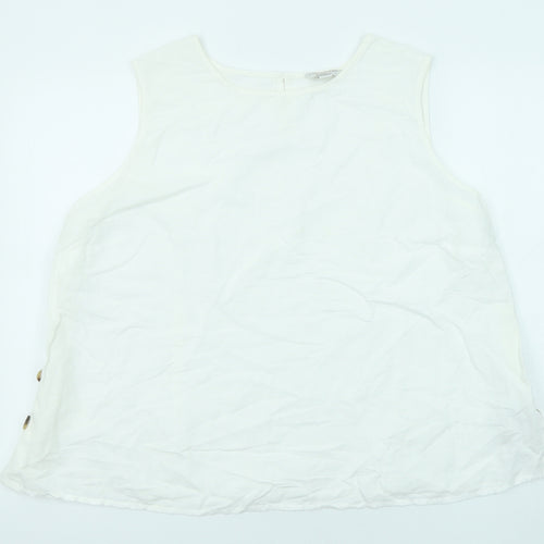 Monsoon Womens White Linen Basic Tank Size 20 Round Neck