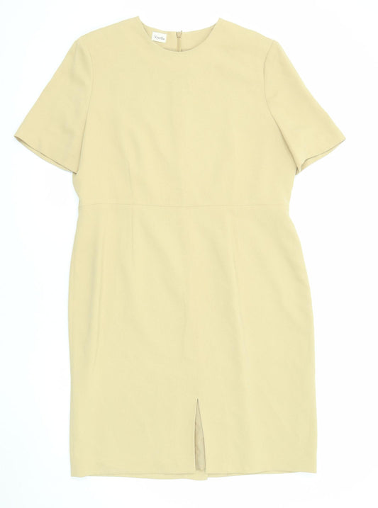 Viyella Womens Yellow Polyester Shift Size 16 Round Neck Zip