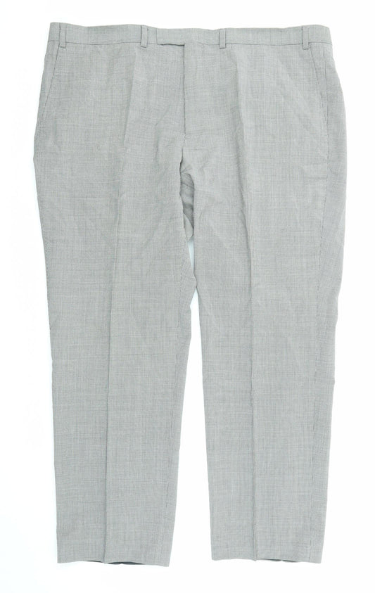 Marks and Spencer Mens Grey Wool Trousers Size 44 in L31 in Regular Zip