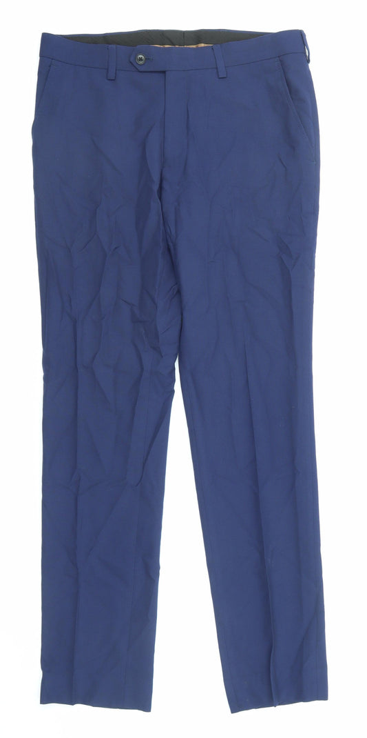 Marks and Spencer Mens Blue Polyester Trousers Size 30 in L31 in Regular Zip