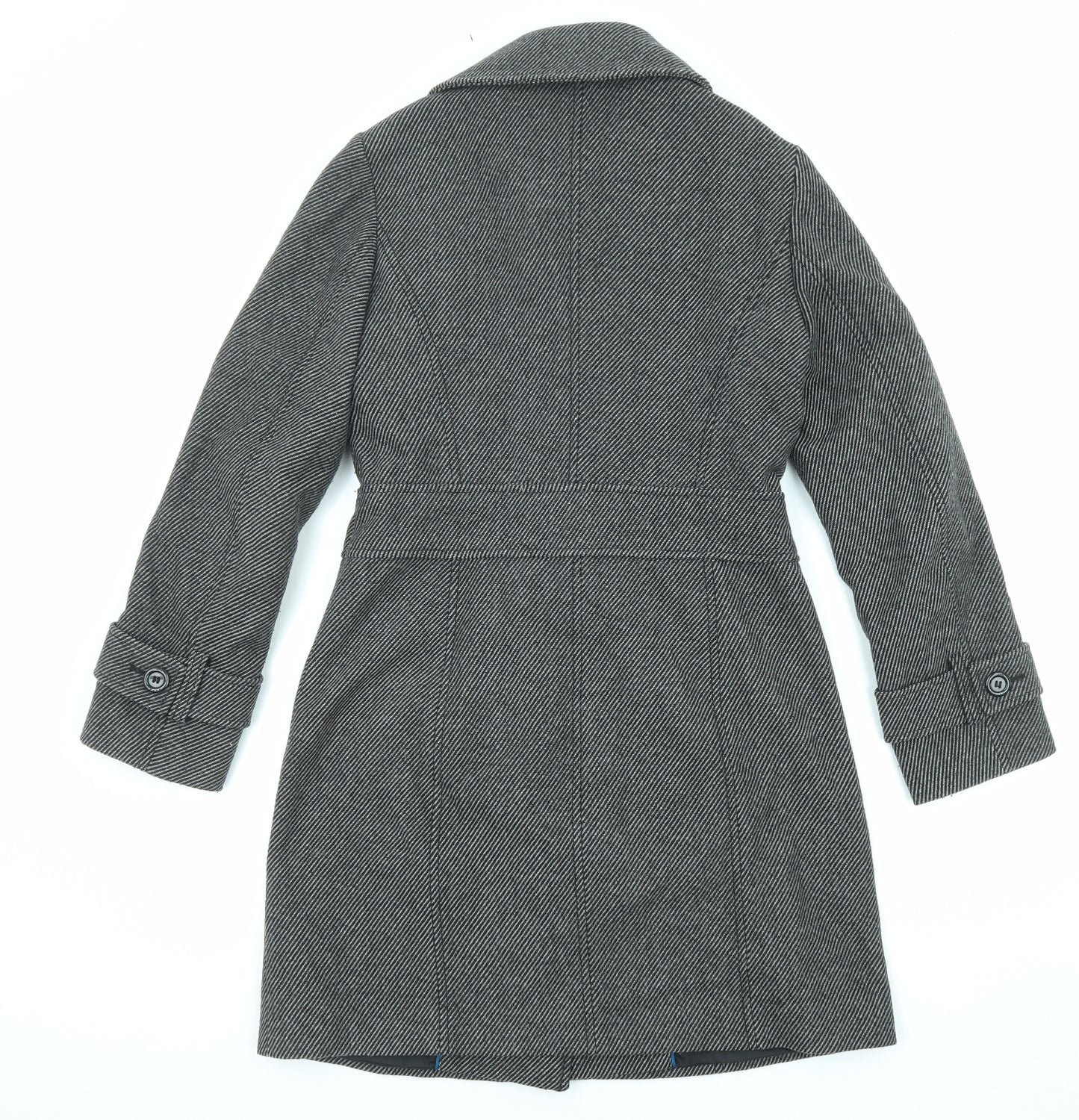 Esprit Womens Grey Striped Overcoat Coat Size 10 Button