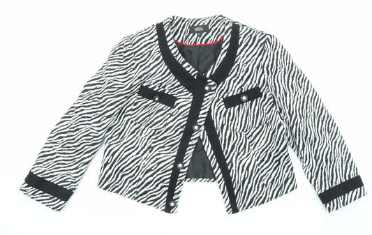 Marks Womens Black Animal Print Jacket Blazer Size 14 Snap