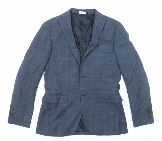 Marks and Spencer Mens Blue Check Wool Jacket Suit Jacket Size 38 Regular