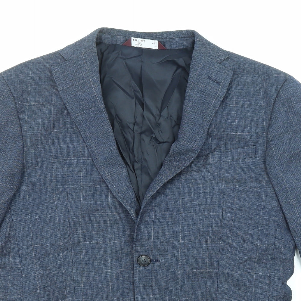 Marks and Spencer Mens Blue Check Wool Jacket Suit Jacket Size 38 Regular