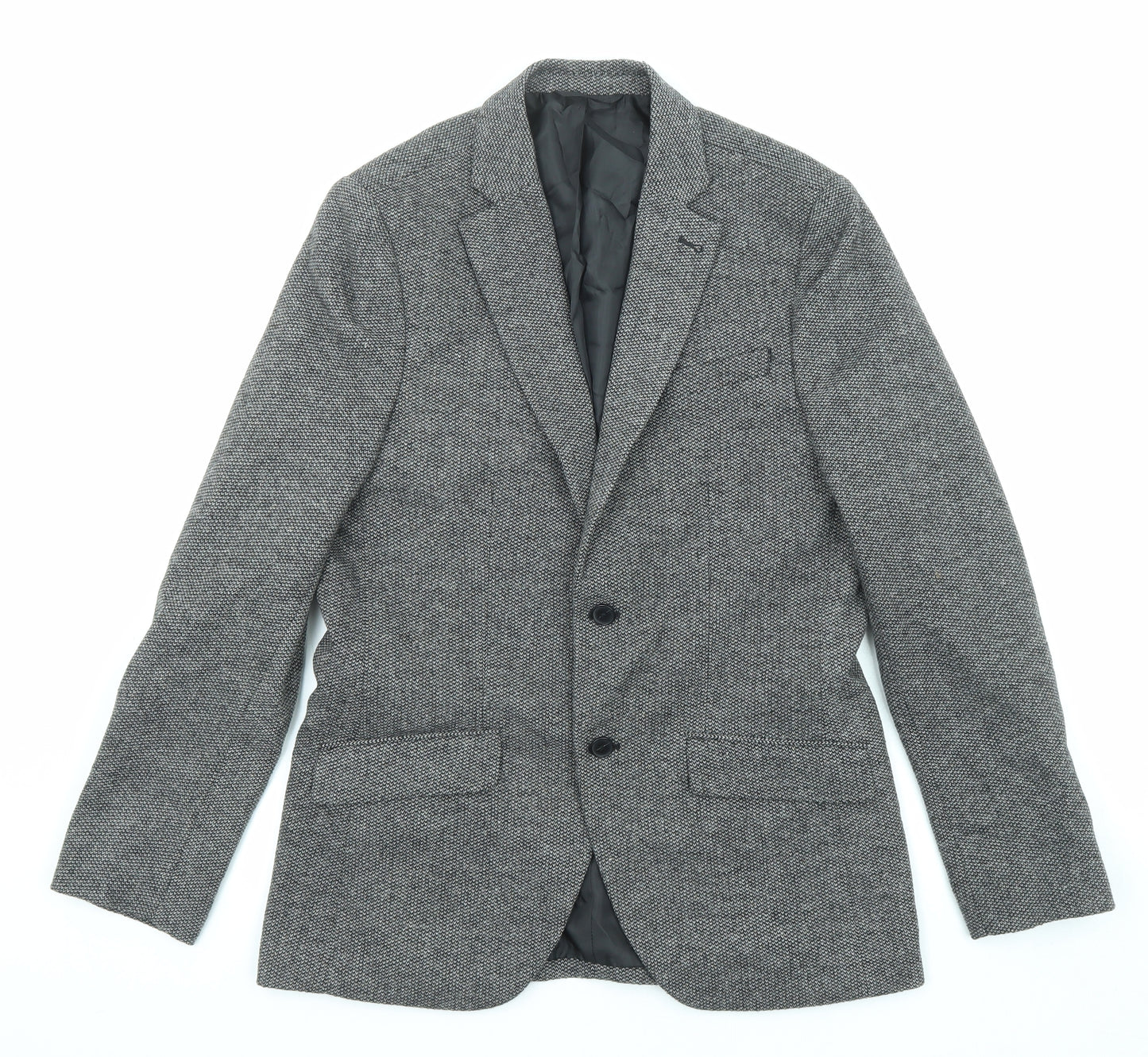 Debenhams Mens Grey Geometric Polyester Jacket Suit Jacket Size 38 Regular