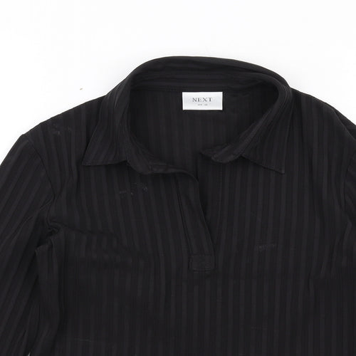 NEXT Womens Black Striped Polyester Basic Blouse Size 10 Collared