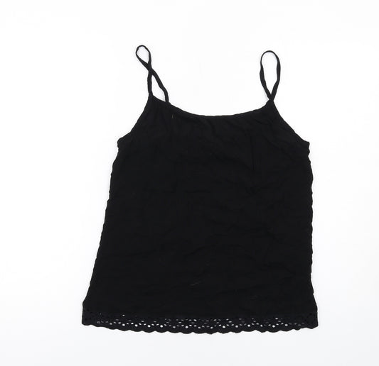 Fat Face Womens Black Viscose Basic Tank Size 10 Round Neck - Broderie Anglaise