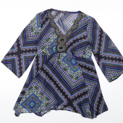 Per Una Womens Multicoloured Geometric Polyester A-Line Size 14 V-Neck Pullover