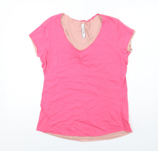 Weird Fish Womens Pink Cotton Basic T-Shirt Size 16 V-Neck