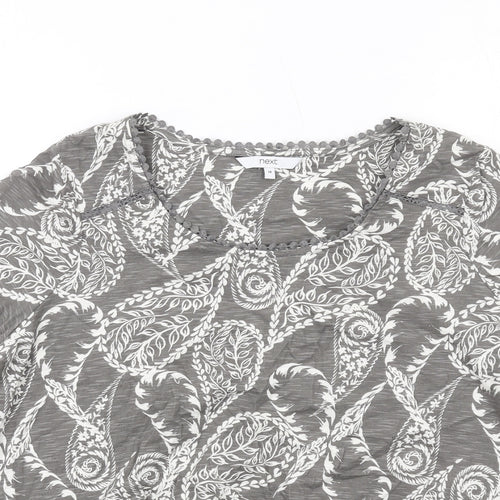 NEXT Womens Grey Geometric Cotton Basic T-Shirt Size 18 Round Neck
