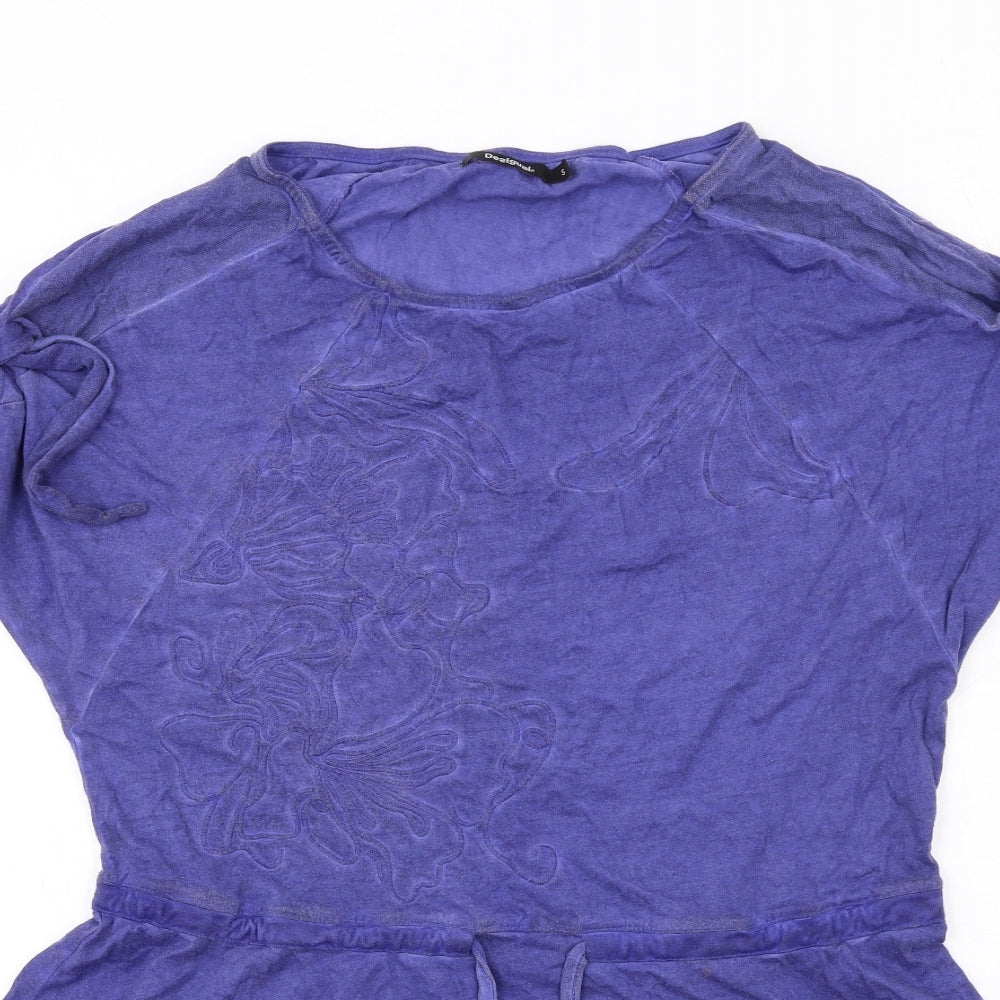 Desigual Womens Blue Cotton A-Line Size S Round Neck Pullover