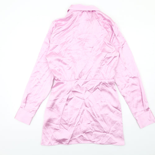 Zara Womens Pink Polyester Mini Size S Collared Zip